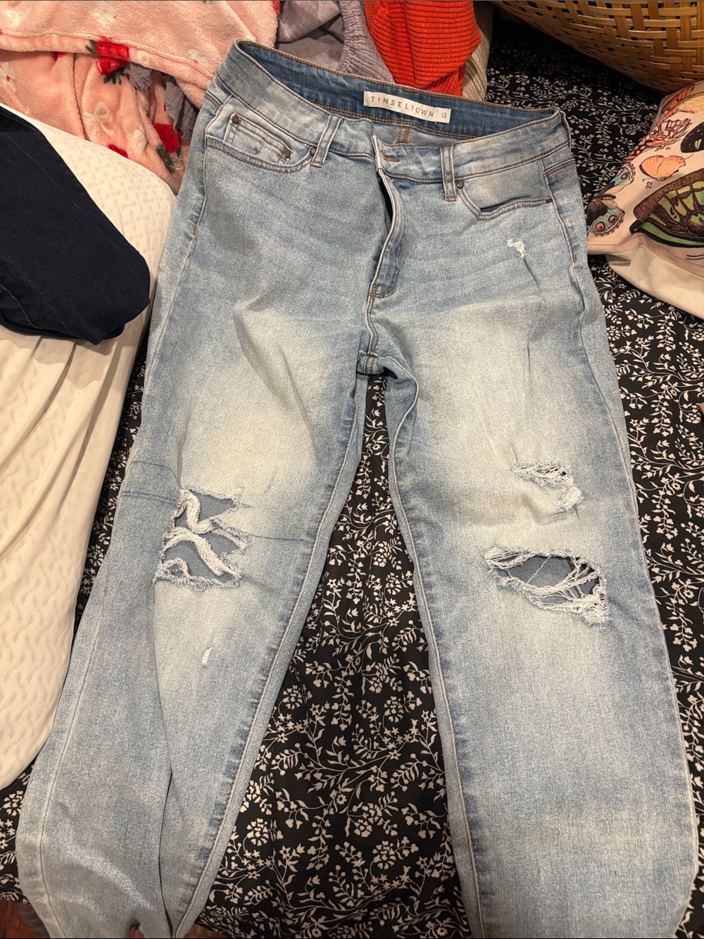 Tinseltown Light Blue Distressed Boyfriend Jeans